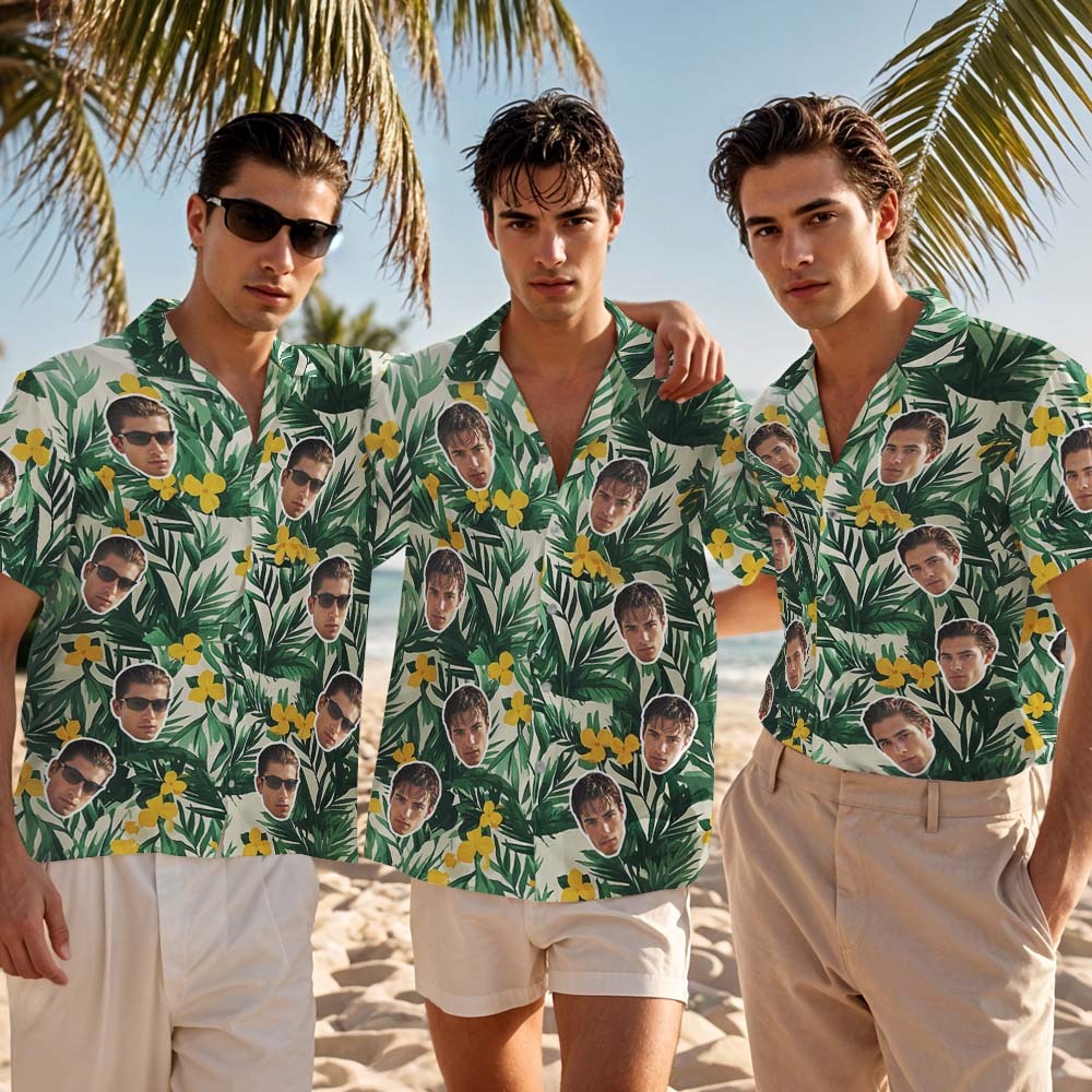 Custom Face Hawaiian Shirt Vibrant Flower Aloha Face Blue Hawaiian Shirt - MyFaceSocksAU