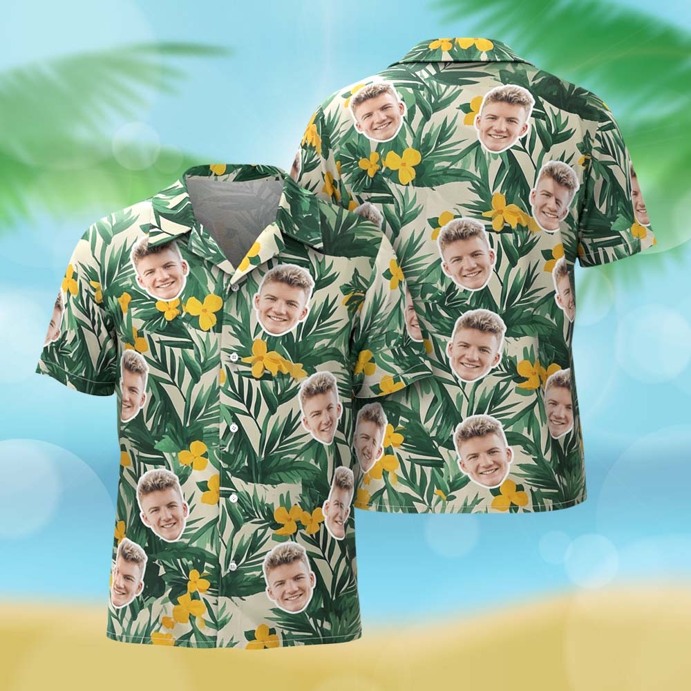 Custom Face Hawaiian Shirt Vibrant Flower Aloha Face Blue Hawaiian Shirt - MyFaceSocksAU
