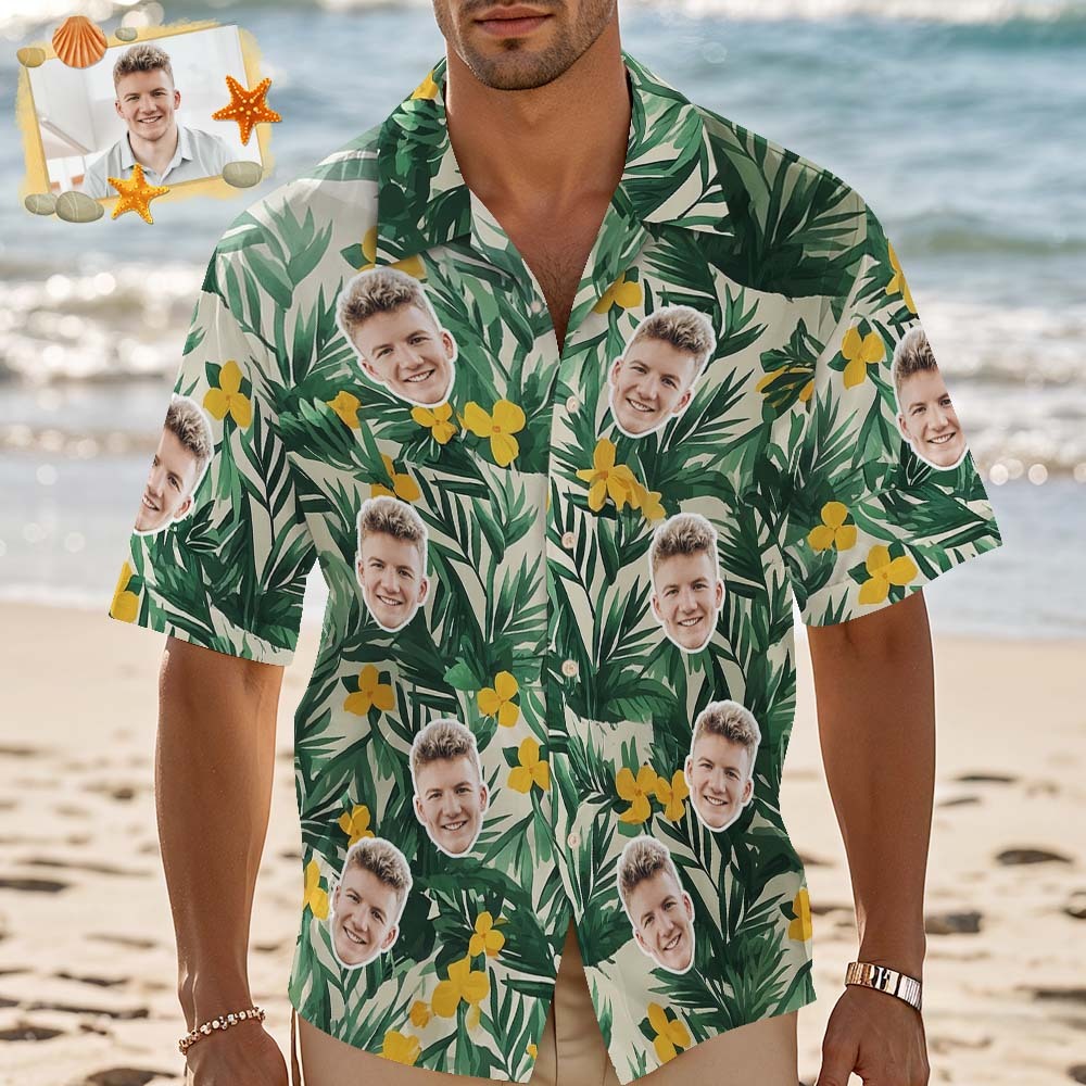 Custom Face Hawaiian Shirt Vibrant Flower Aloha Face Blue Hawaiian Shirt - MyFaceSocksAU