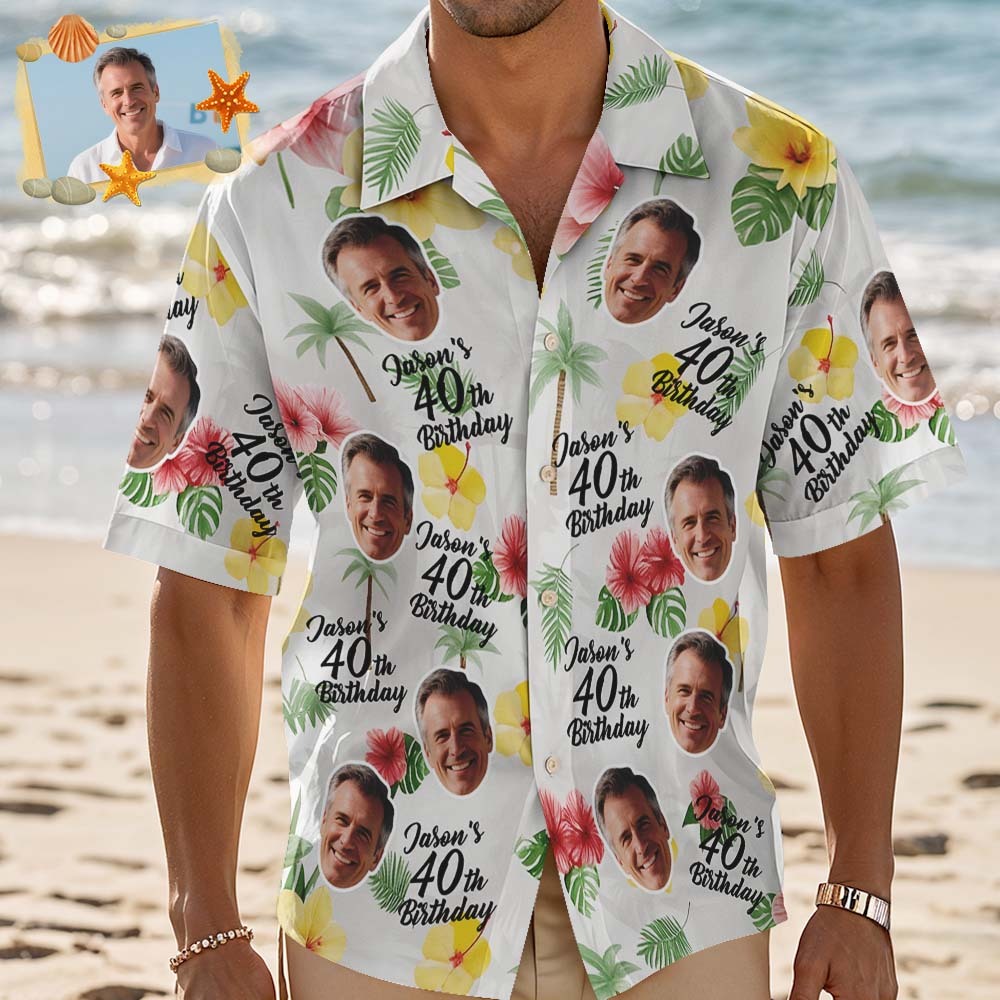 Personalized Birthday Hawaiian Shirt Custom Face Name Summer Birthday Party Green Shirt Aloha Birthday Hawaiian Shirt Fathers Day Gift