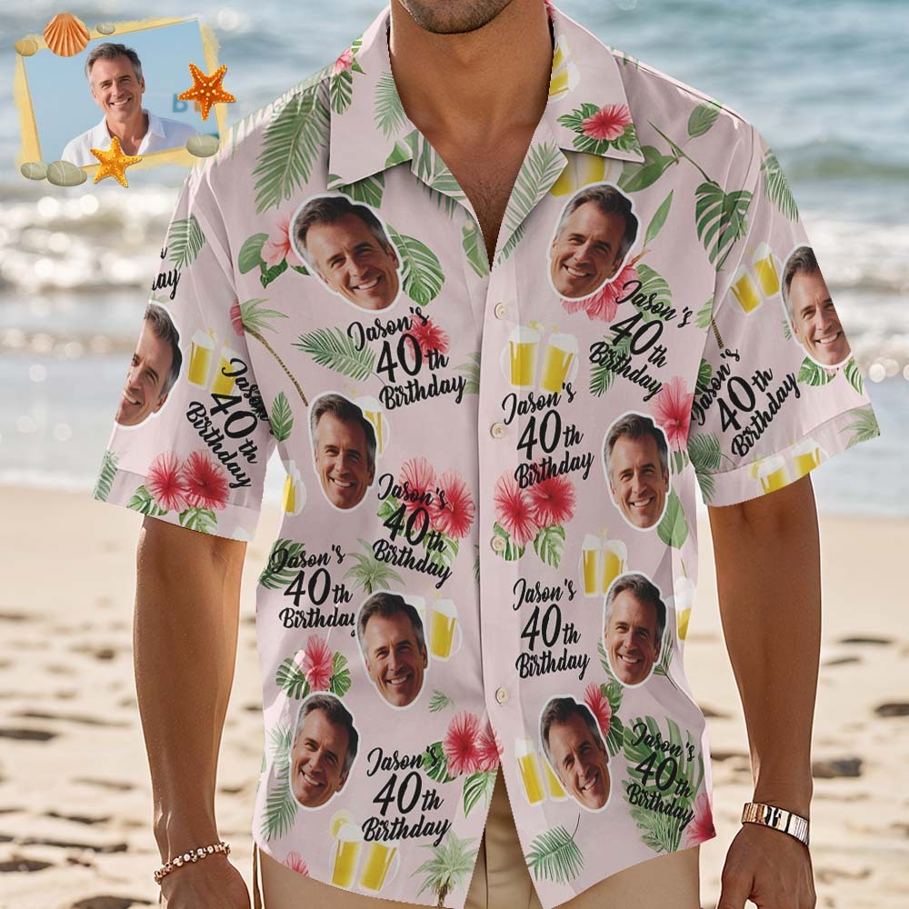 Personalized Birthday Hawaiian Shirt Custom Face Name Summer Birthday Party Green Shirt Aloha Birthday Hawaiian Shirt Fathers Day Gift