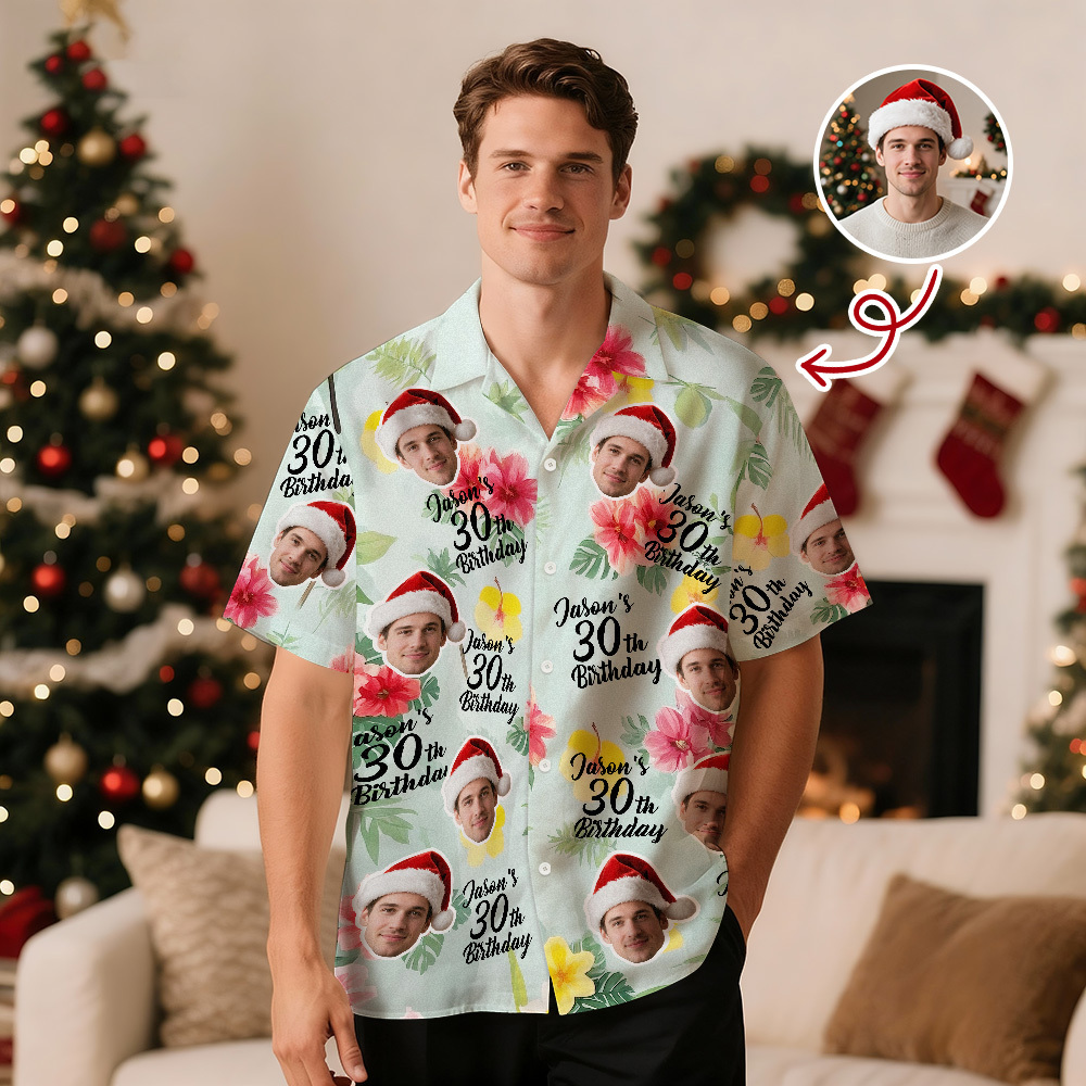 Personalized Birthday Hawaiian Shirt Custom Face Name Summer Birthday Party Pink Shirt Aloha Birthday Hawaiian Shirt Birthday Christmas Gift