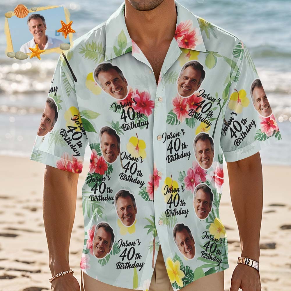 Personalized Birthday Hawaiian Shirt Custom Face Name Summer Birthday Party Green Shirt Aloha Birthday Hawaiian Shirt Fathers Day Gift
