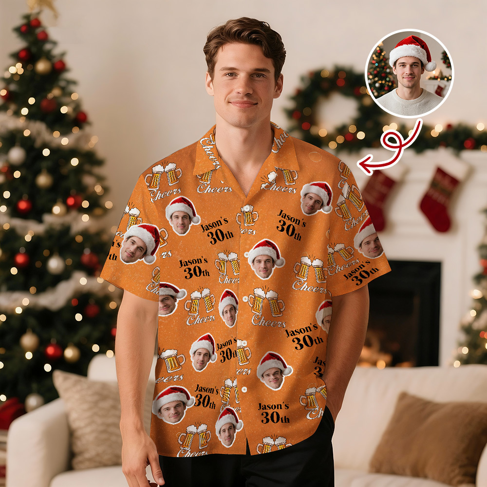 Personalized Birthday Hawaiian Shirt Custom Face Name Summer Birthday Party Pink Shirt Aloha Birthday Hawaiian Shirt Birthday Christmas Gift