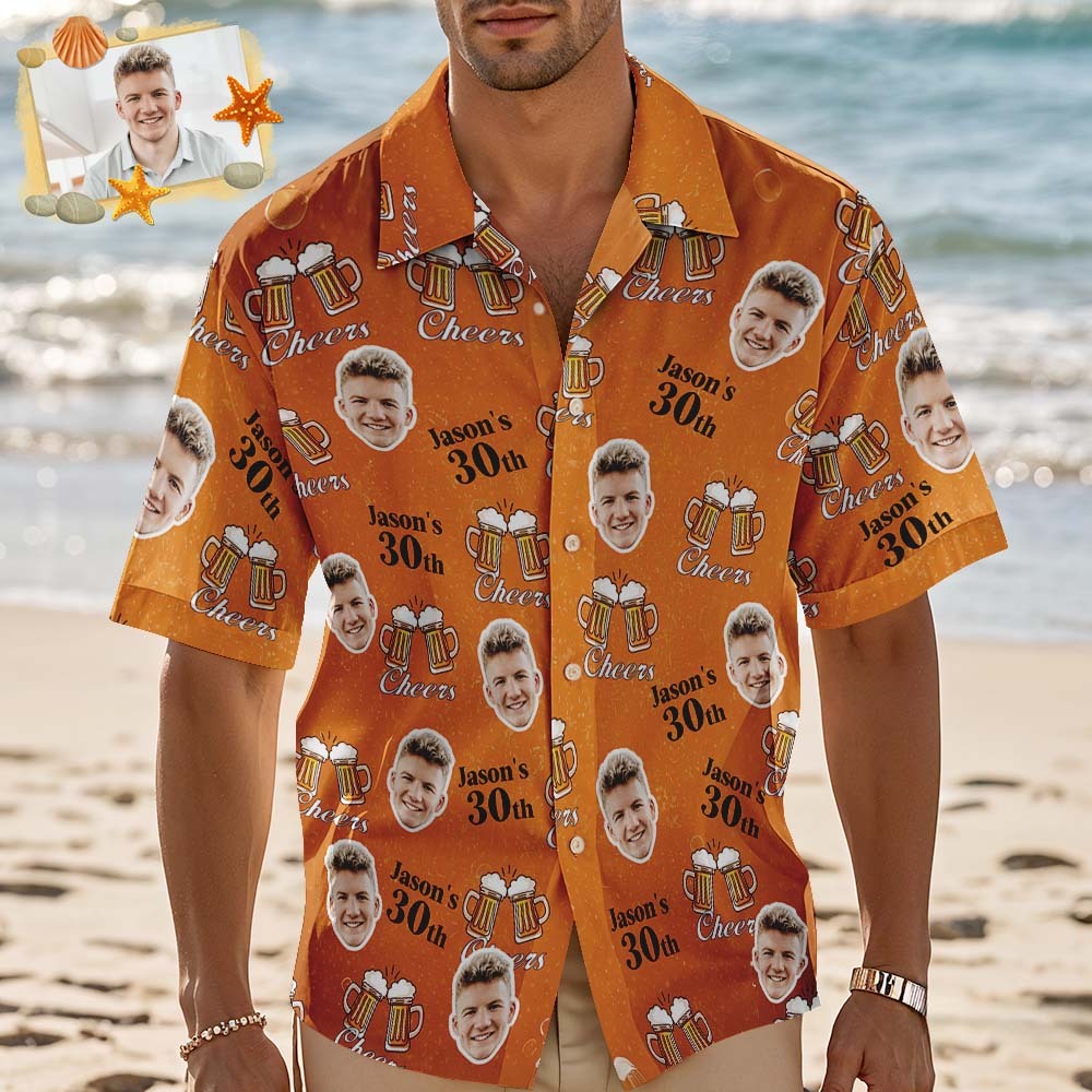 Personalized Birthday Hawaiian Shirt Custom Face Name Summer Birthday Party Pink Shirt Aloha Birthday Hawaiian Shirt Birthday Gift - MyFaceSocksAU