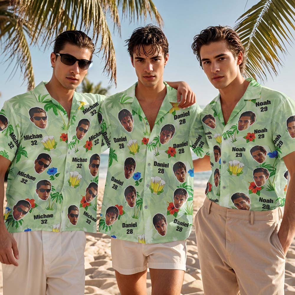 Custom Photo Hawaiian Shirt Birthday Tropical Hawaiian Aloha Shirt Face and Name Summer Vacation Gift - MyFaceSocksAU