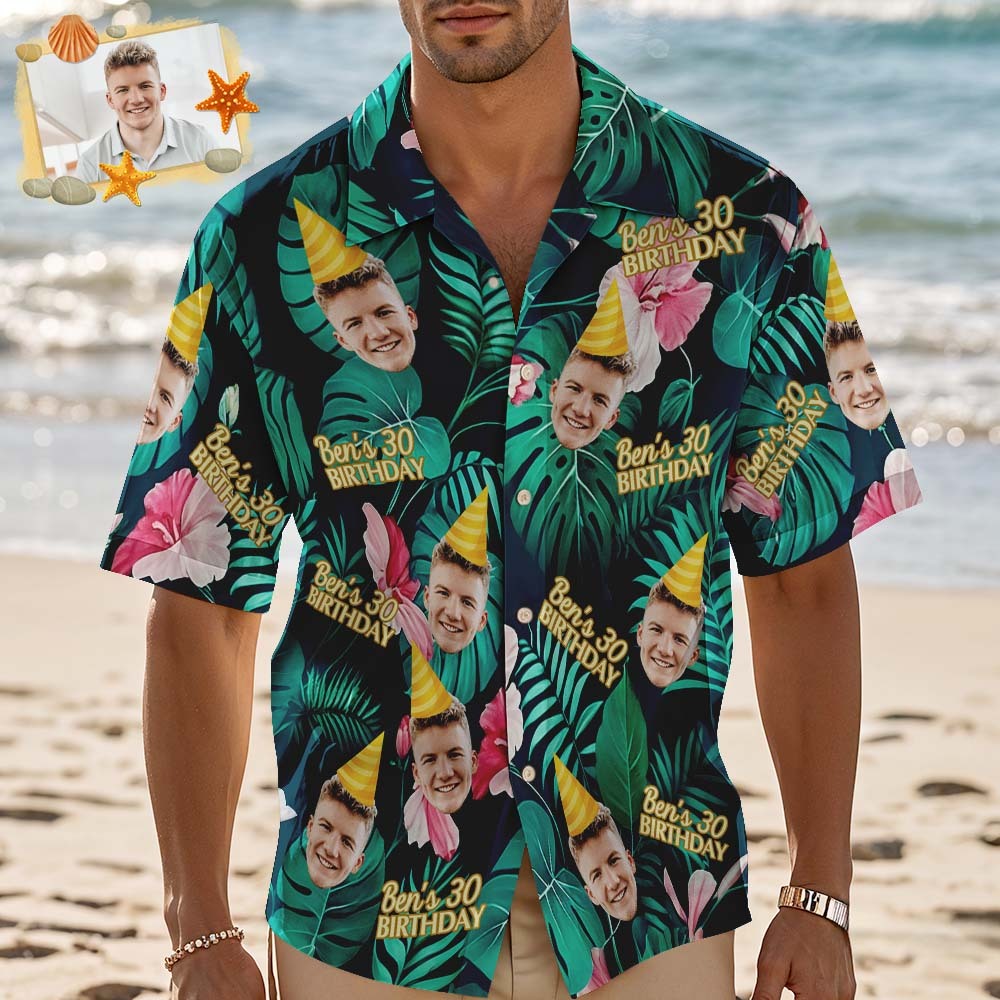 Custom Photo Hawaiian Shirt Birthday Tropical Hawaiian Aloha Shirt Face and Name Summer Vacation Gift - MyFaceSocksAU