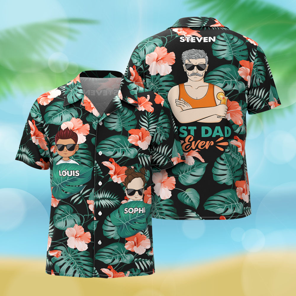 Custom Cartoon Hawaiian Shirt Best Dad Papa Ever Birthday Loving Gift For Father Grandpa Grandfather Custom Name Fathers Day Shirt Gift - MyFaceSocksAU