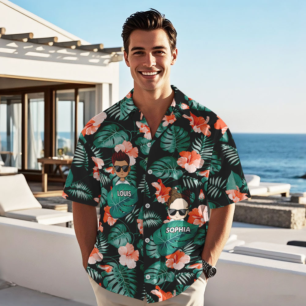 Custom Cartoon Hawaiian Shirt Best Dad Papa Ever Birthday Loving Gift For Father Grandpa Grandfather Custom Name Fathers Day Shirt Gift - MyFaceSocksAU