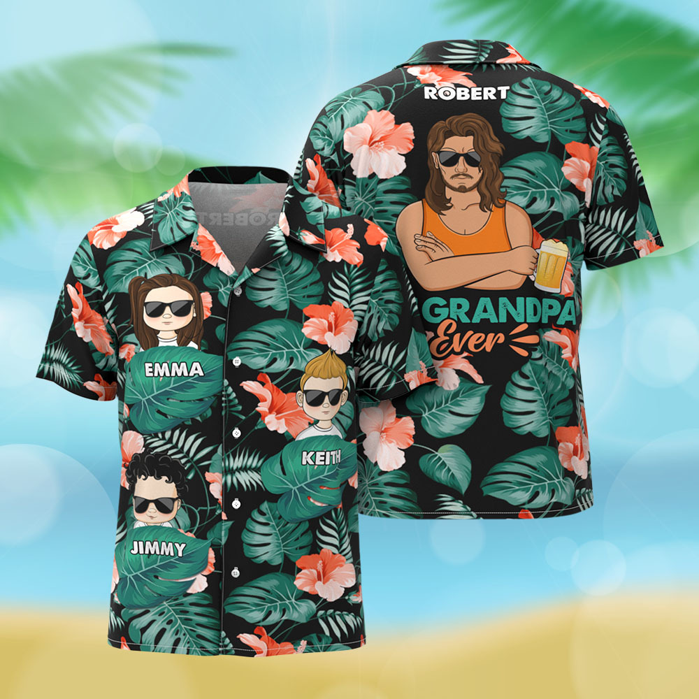 Custom Cartoon Hawaiian Shirt Best Dad Papa Ever Birthday Loving Gift For Father Grandpa Grandfather Custom Name Fathers Day Shirt Gift - MyFaceSocksAU