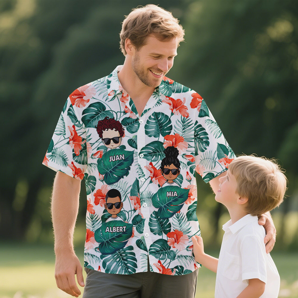 Custom Cartoon Hawaiian Shirt Best Dad Papa Ever Birthday Loving Gift For Father Grandpa Grandfather Custom Name Fathers Day Shirt Gift - MyFaceSocksAU