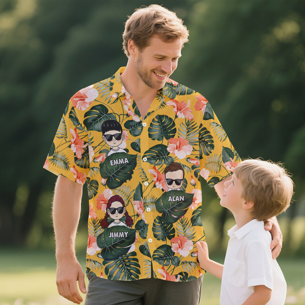 Custom Cartoon Hawaiian Shirt Best Dad Papa Ever Birthday Loving Gift For Father Grandpa Grandfather Custom Name Fathers Day Shirt Gift - MyFaceSocksAU