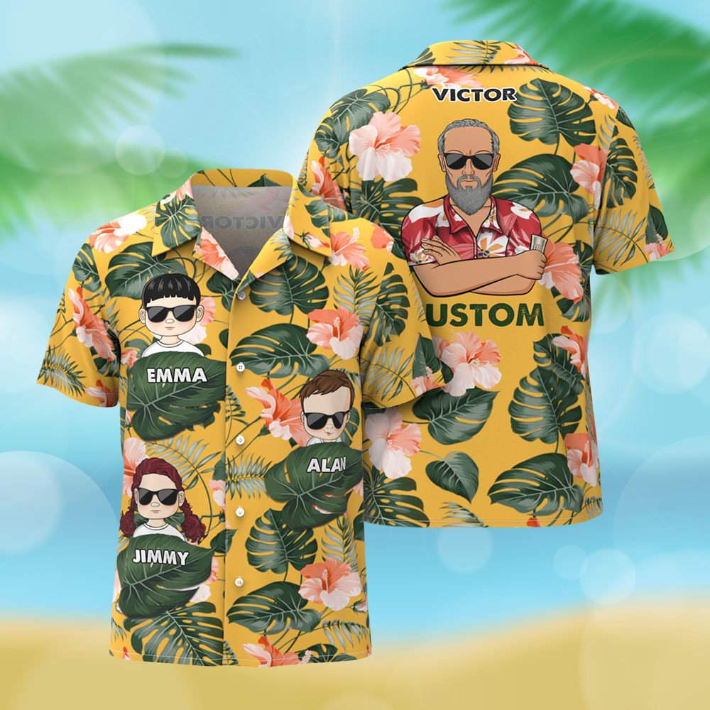 Custom Cartoon Hawaiian Shirt Best Dad Papa Ever Birthday Loving Gift For Father Grandpa Grandfather Custom Name Fathers Day Shirt Gift - MyFaceSocksAU