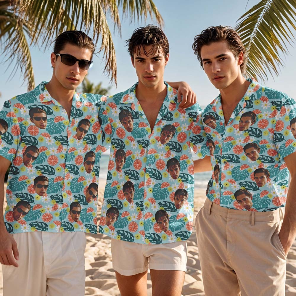 Custom Face Hawaiian Shirt Personalized Orange Daisy Palm Leaf Hawaiian Shirt Tropical Holiday Gifts - MyFaceSocksAU