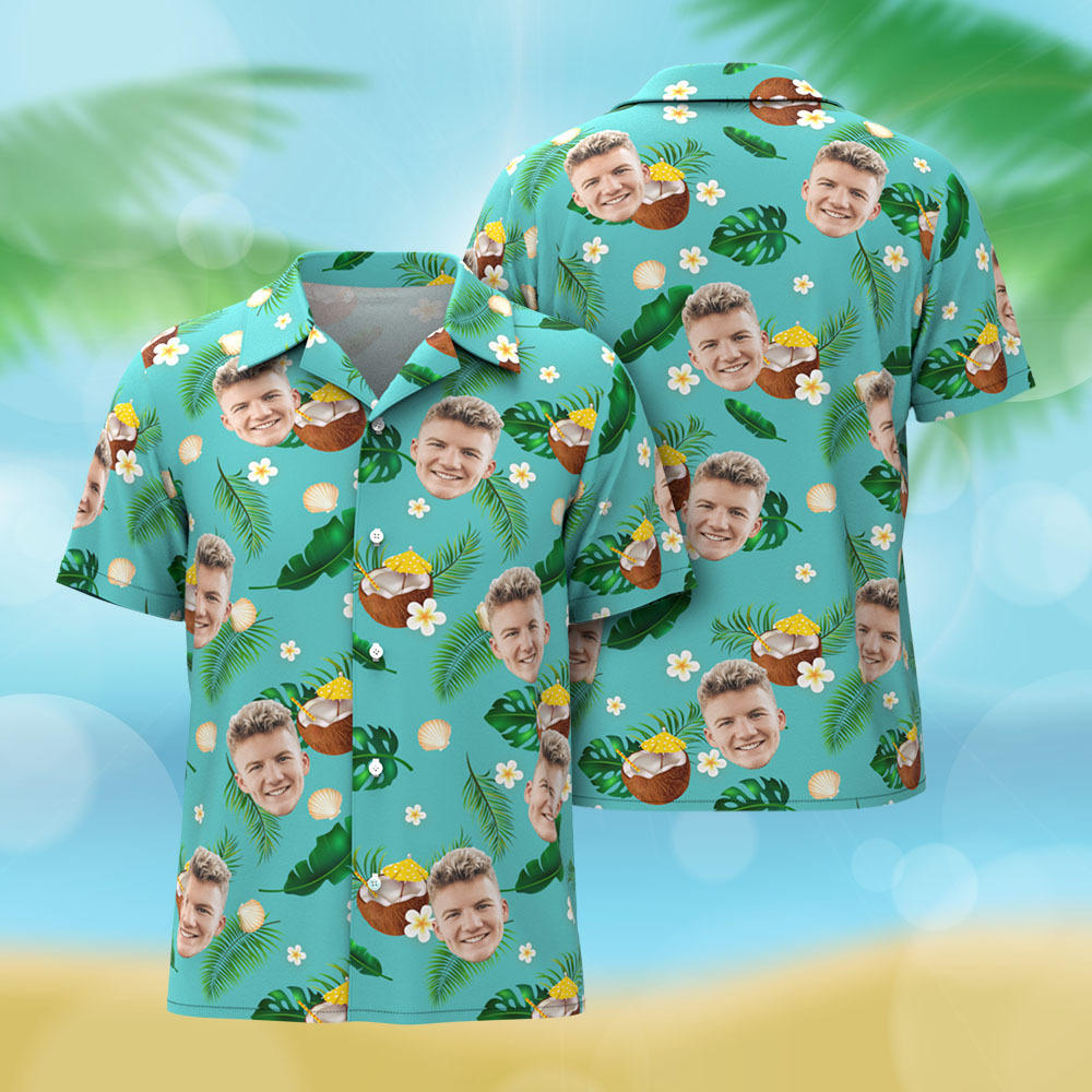 Custom Face Hawaiian Shirt Personalized Green Coconut Hawaiian Shirt Tropical Holiday Gifts - MyFaceSocksAU