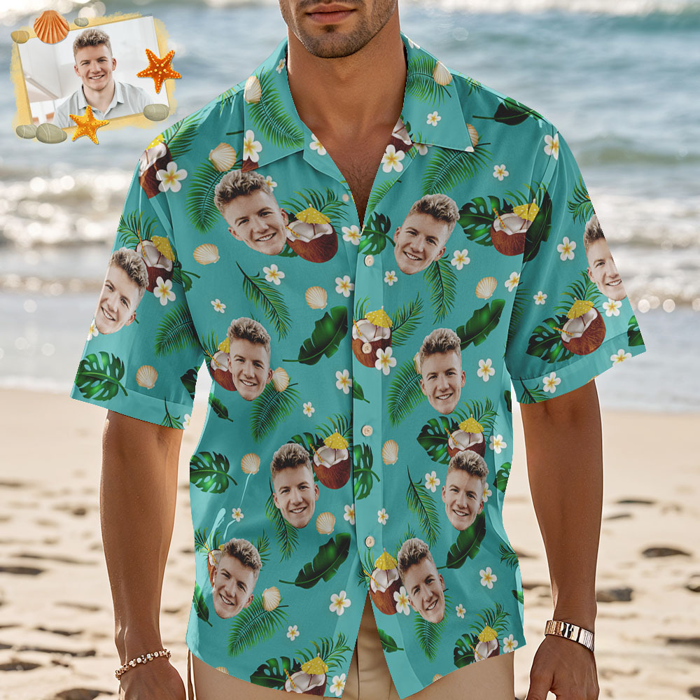 Custom Face Hawaiian Shirt Personalized Green Coconut Hawaiian Shirt Tropical Holiday Gifts - MyFaceSocksAU