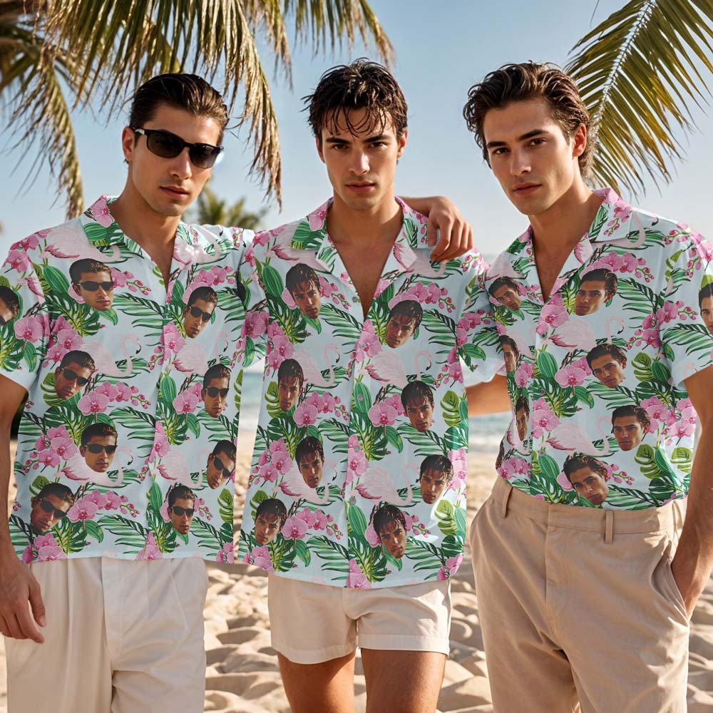 Custom Face Hawaiian Shirt Personalized Pink Flamingo Hawaiian Shirt Tropical Holiday Gifts - MyFaceSocksAU