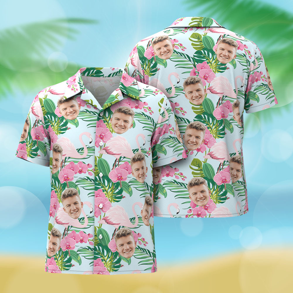 Custom Face Hawaiian Shirt Personalized Pink Flamingo Hawaiian Shirt Tropical Holiday Gifts - MyFaceSocksAU