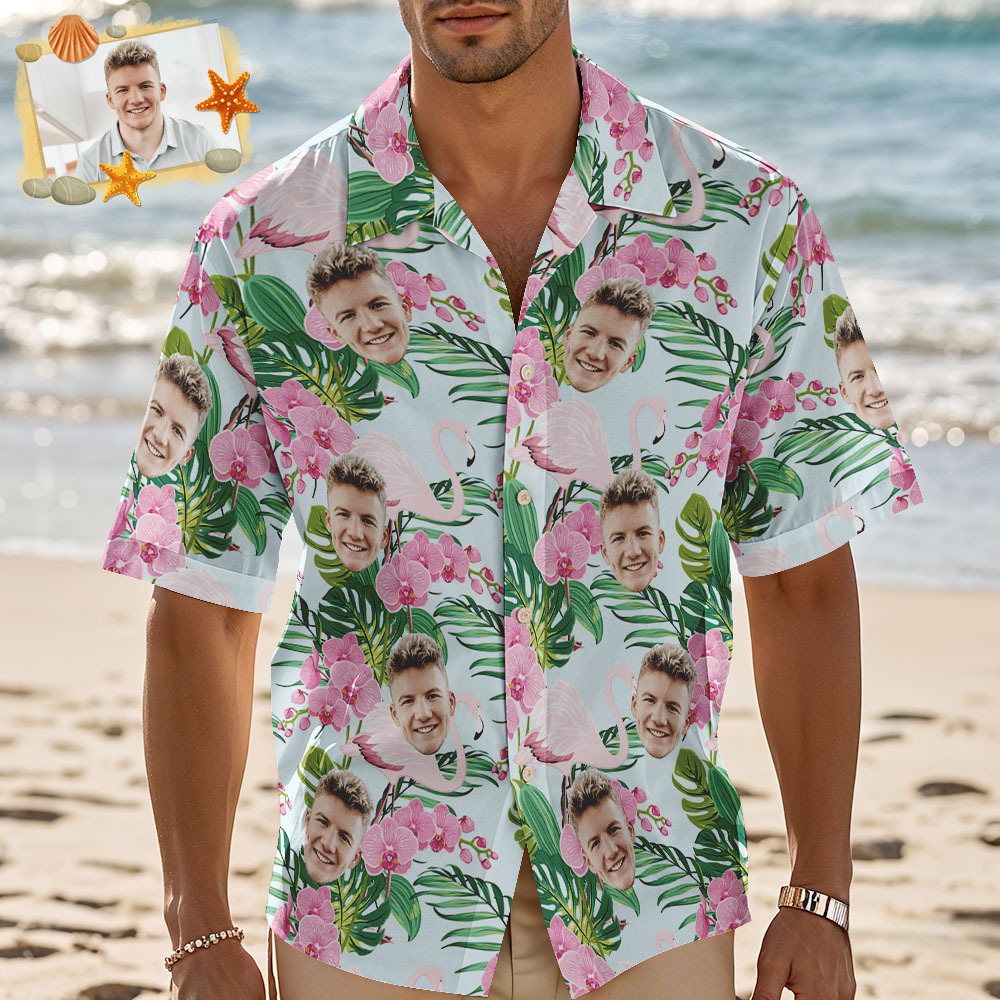 Custom Face Hawaiian Shirt Personalized Pink Flamingo Hawaiian Shirt Tropical Holiday Gifts - MyFaceSocksAU