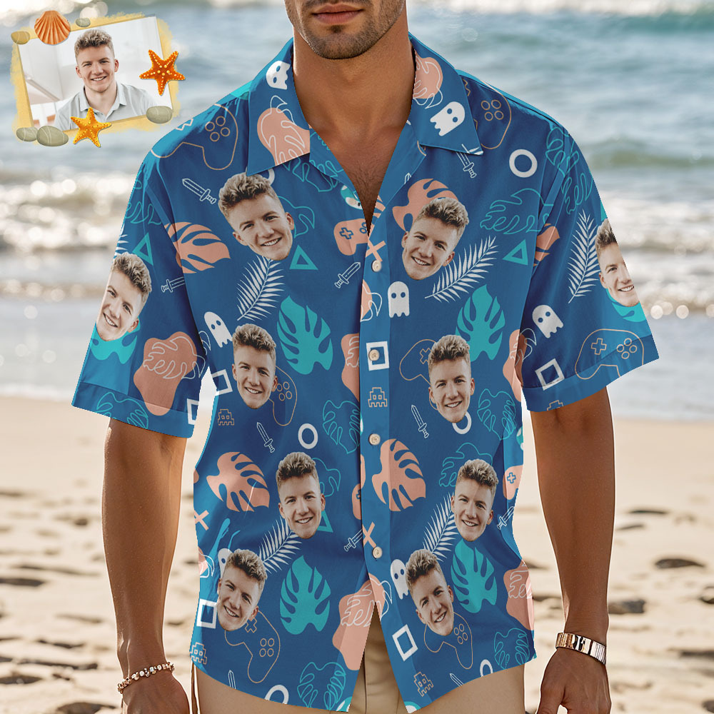 Custom Men Pink Flower Hawaiian Laves And Flowers Hawaiian Shirts Face Shirt Hawaii Pattern Shirt Gift for Summer Vibe Holiday - MyFaceSocksAU