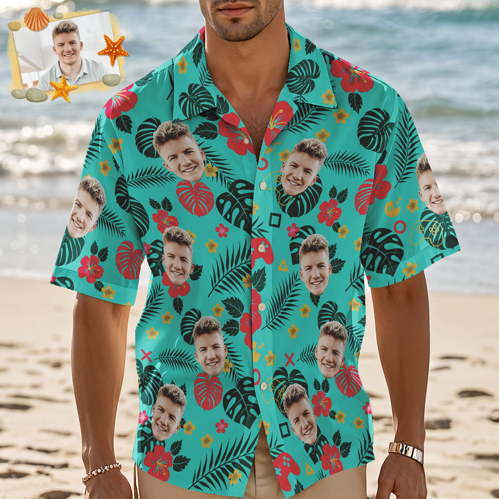 Custom Men Pink Flower Hawaiian Laves And Flowers Hawaiian Shirts Face Shirt Hawaii Pattern Shirt Gift for Summer Vibe Holiday - MyFaceSocksAU