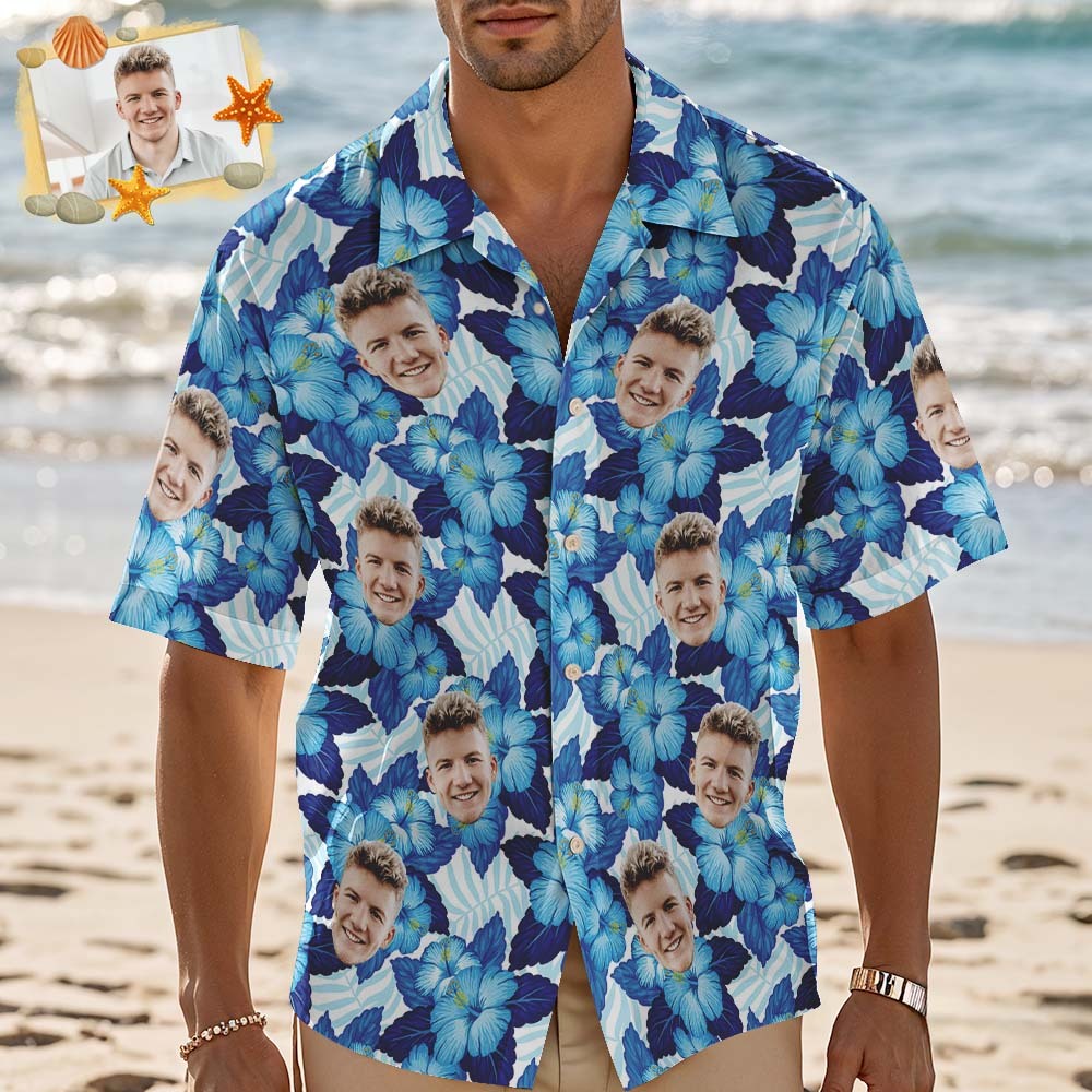 Custom Men Pink Flower Hawaiian Laves And Flowers Hawaiian Shirts Face Shirt Hawaii Pattern Shirt Gift for Summer Vibe Holiday - MyFaceSocksAU