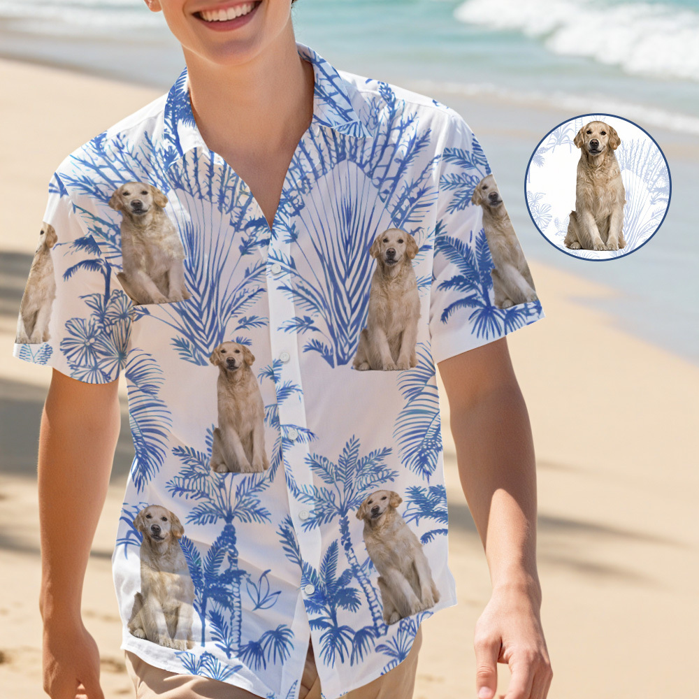Personalized Hawaii Leaves Dog Lovers Style Hawaiian Shirt Personalized Dog Image Hawaiian Shirt - MyFaceSocksAU
