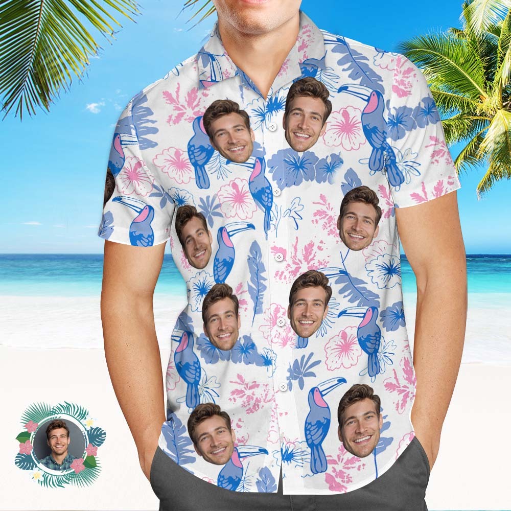 Custom Hawaiian Shirts Personalized Tropical Blue Cute Little Dinosaur Hawaiian Shirts Beach Vacation Gifts - MyFaceSocksAU