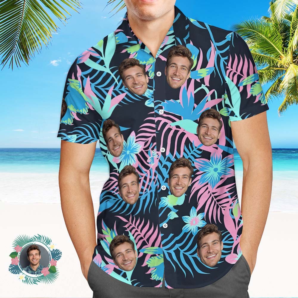 Custom Hawaiian Shirts Personalized Tropical Blue Cute Little Dinosaur Hawaiian Shirts Beach Vacation Gifts - MyFaceSocksAU