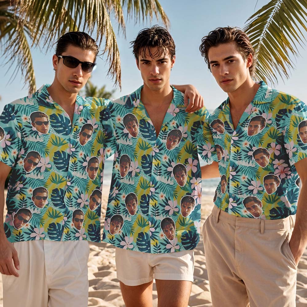 Custom Printed Summer Beach Shirt Dark Green Hawaiian Shirt with Pink Floral Pattern - MyFaceSocksAU