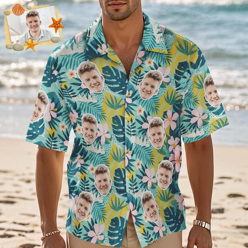 Custom Printed Summer Beach Shirt Dark Green Hawaiian Shirt with Pink Floral Pattern - MyFaceSocksAU