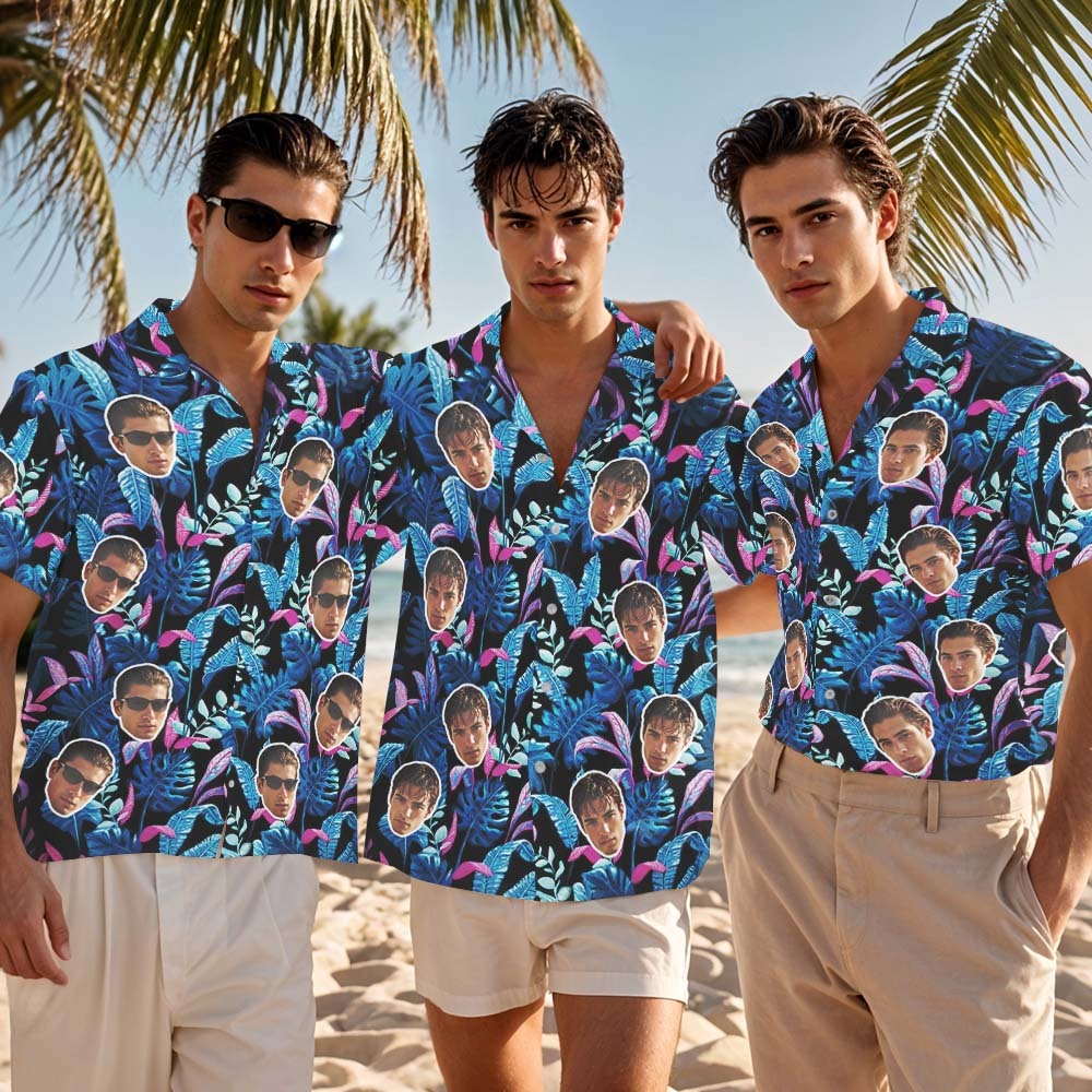 Custom Printed Summer Beach Shirt Dark Green Hawaiian Shirt with Pink Floral Pattern - MyFaceSocksAU