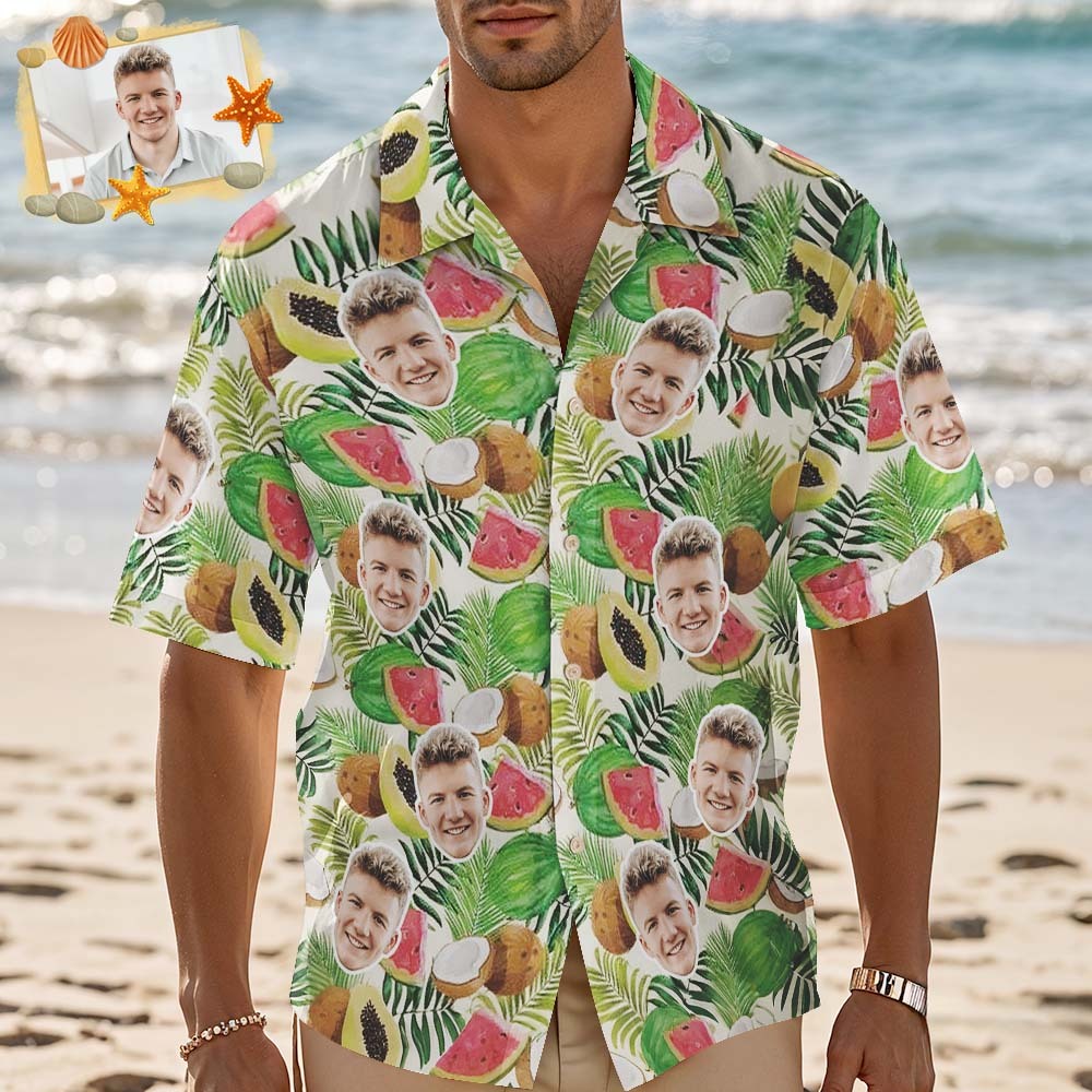 Personalized Custom Hawaiian Shirt Gift Coconut Watermelon Tropical Fruit Hawaiian Shirt - MyFaceSocksAU