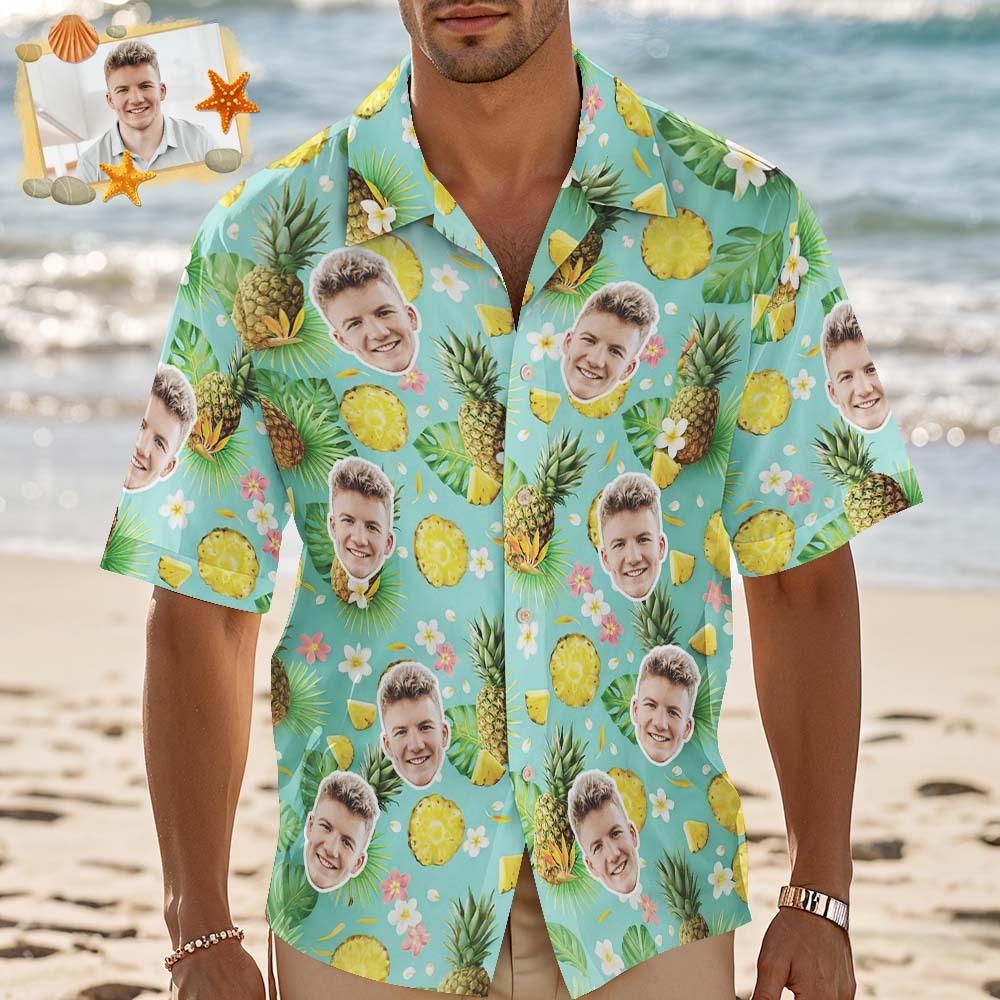 Custom Hawaiian Shirt Pineapple Green Shirt Personalized Photo Hawaiian Shirt Funny Vacation Party Shirts - MyFaceSocksAU