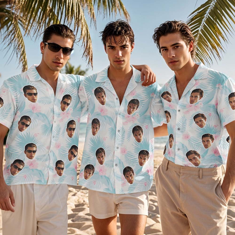 Custom Hawaiian Shirt Flower White Hawaiian Shirt Personalized Photo Hawaiian Shirt Funny Vacation Party Shirts - MyFaceSocksAU