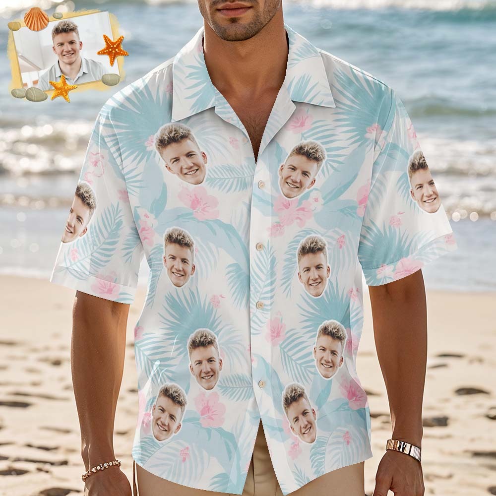 Custom Hawaiian Shirt Flower White Hawaiian Shirt Personalized Photo Hawaiian Shirt Funny Vacation Party Shirts - MyFaceSocksAU