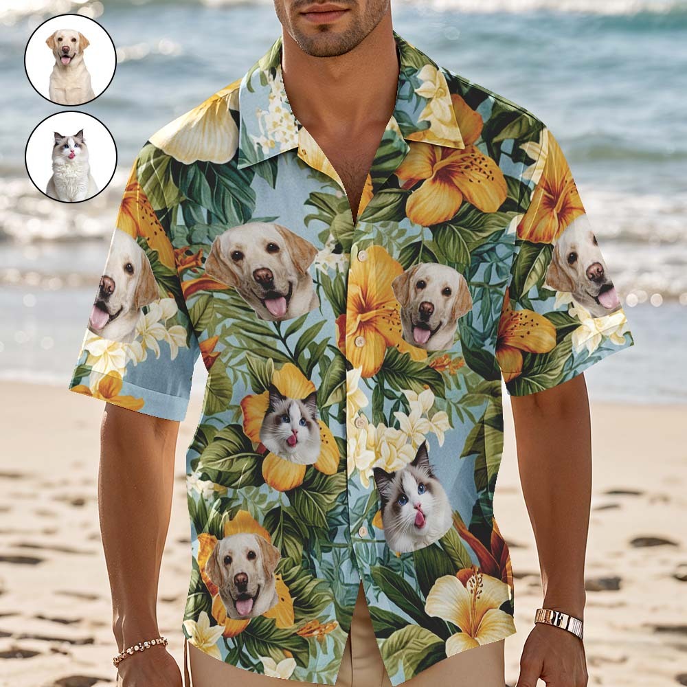 Custom Hawaiian Shirt Orange Flowers Personalized Photo Hawaiian Shirt Funny Vacation Party Shirts For Pets Lovers - MyFaceSocksAU