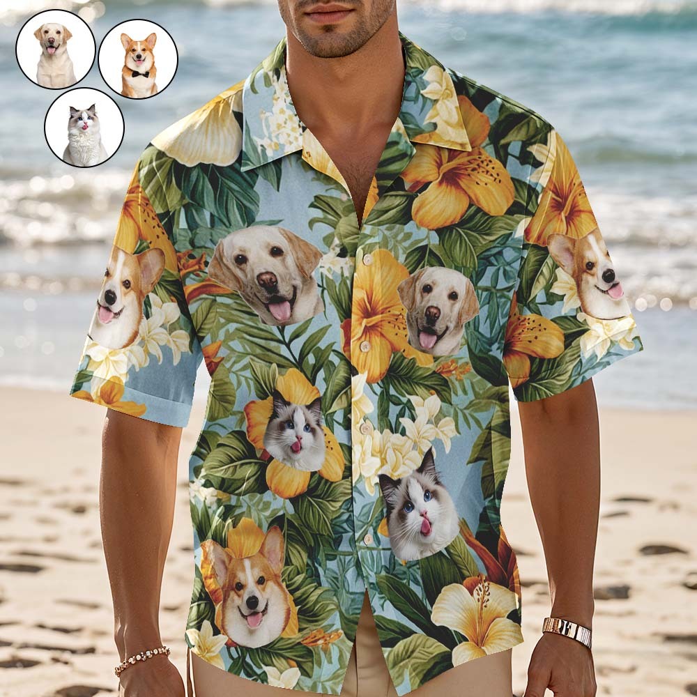 Custom Hawaiian Shirt Orange Flowers Personalized Photo Hawaiian Shirt Funny Vacation Party Shirts For Pets Lovers - MyFaceSocksAU