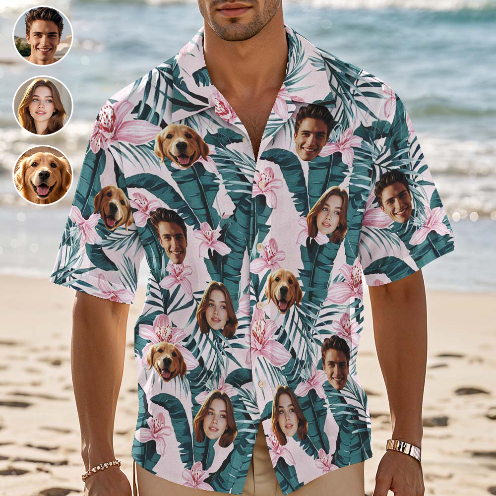 Custom Hawaiian Shirt Flowers And Leaves Personalized Photo Hawaiian Shirt Funny Gift - MyFaceSocksAU