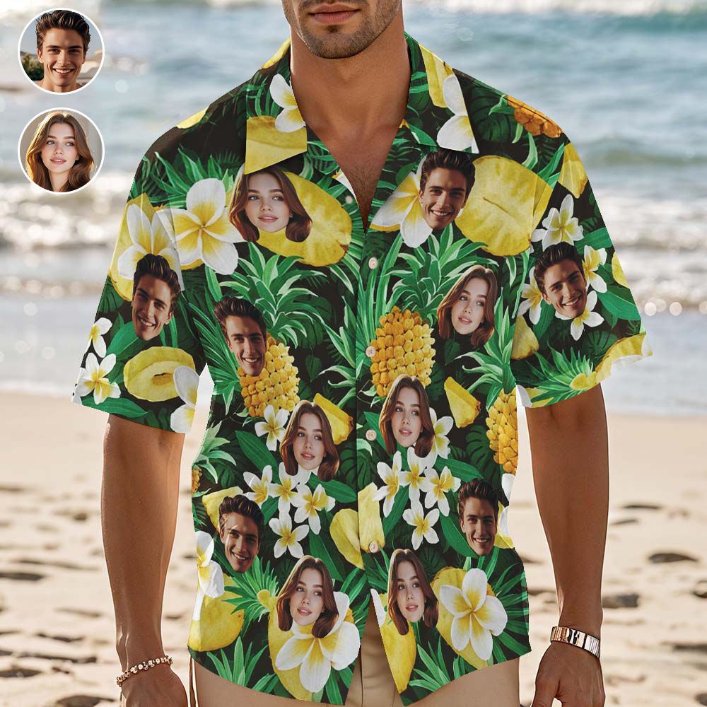 Custom Hawaiian Shirt Yellow Pineapple Personalized Photo Hawaiian Shirt Funny Gift - MyFaceSocksAU