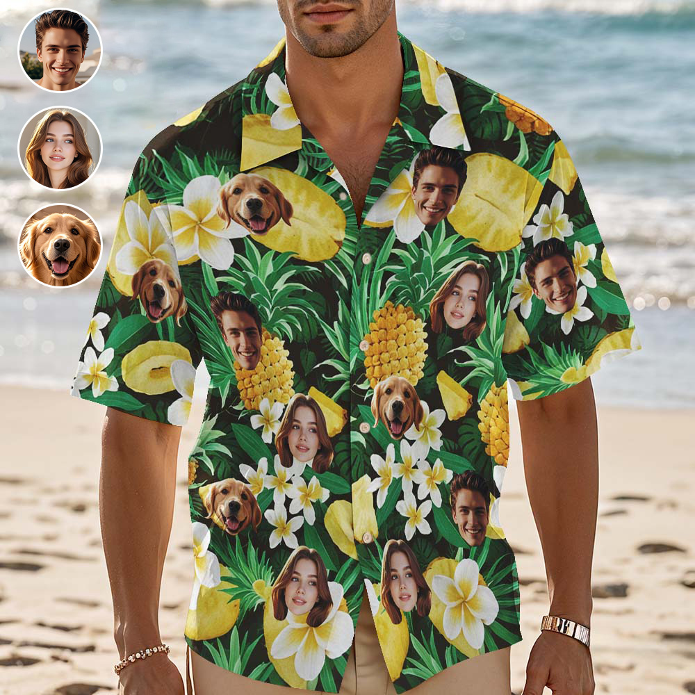 Custom Hawaiian Shirt Yellow Pineapple Personalized Photo Hawaiian Shirt Funny Gift - MyFaceSocksAU