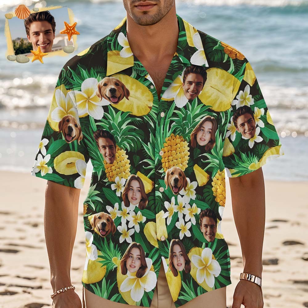 Custom Hawaiian Shirt Yellow Pineapple Personalized Photo Hawaiian Shirt Funny Gift - MyFaceSocksAU