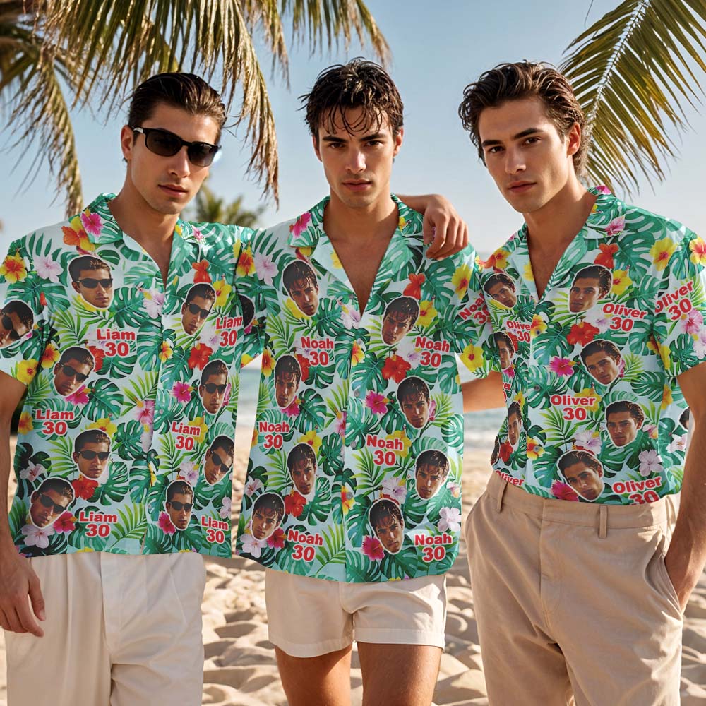 Custom Birthday Age Personalized Hawaiian Shirt with Face Custom Photo Hawaiian Shirt Birthday Party Gift