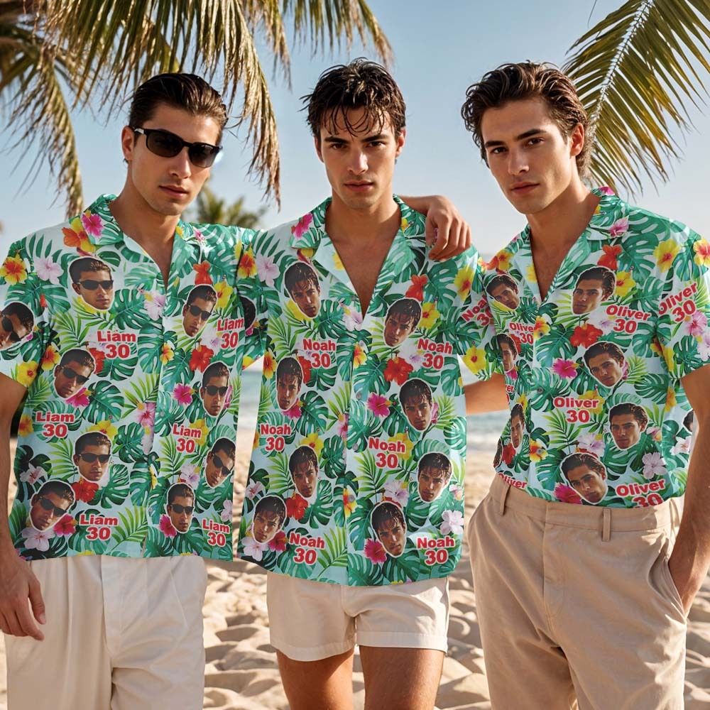 Custom Birthday Age Personalized Hawaiian Shirt with Face Custom Photo Hawaiian Shirt Birthday Party Gift - MyFaceSocksAU