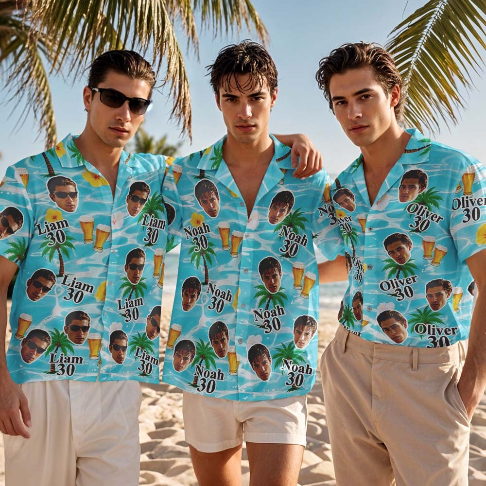 Custom Birthday Age Personalized Hawaiian Shirt with Face Custom Photo Hawaiian Shirt Birthday Party Gift - MyFaceSocksAU