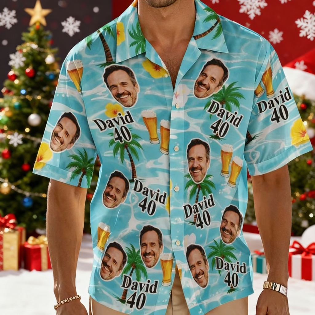 Custom Birthday Age Shirt Coconut Wine Glass Shirt Personalized Hawaiian Shirt with Face Custom Photo Hawaiian Shirt Birthday Party Gift Christmas Gift