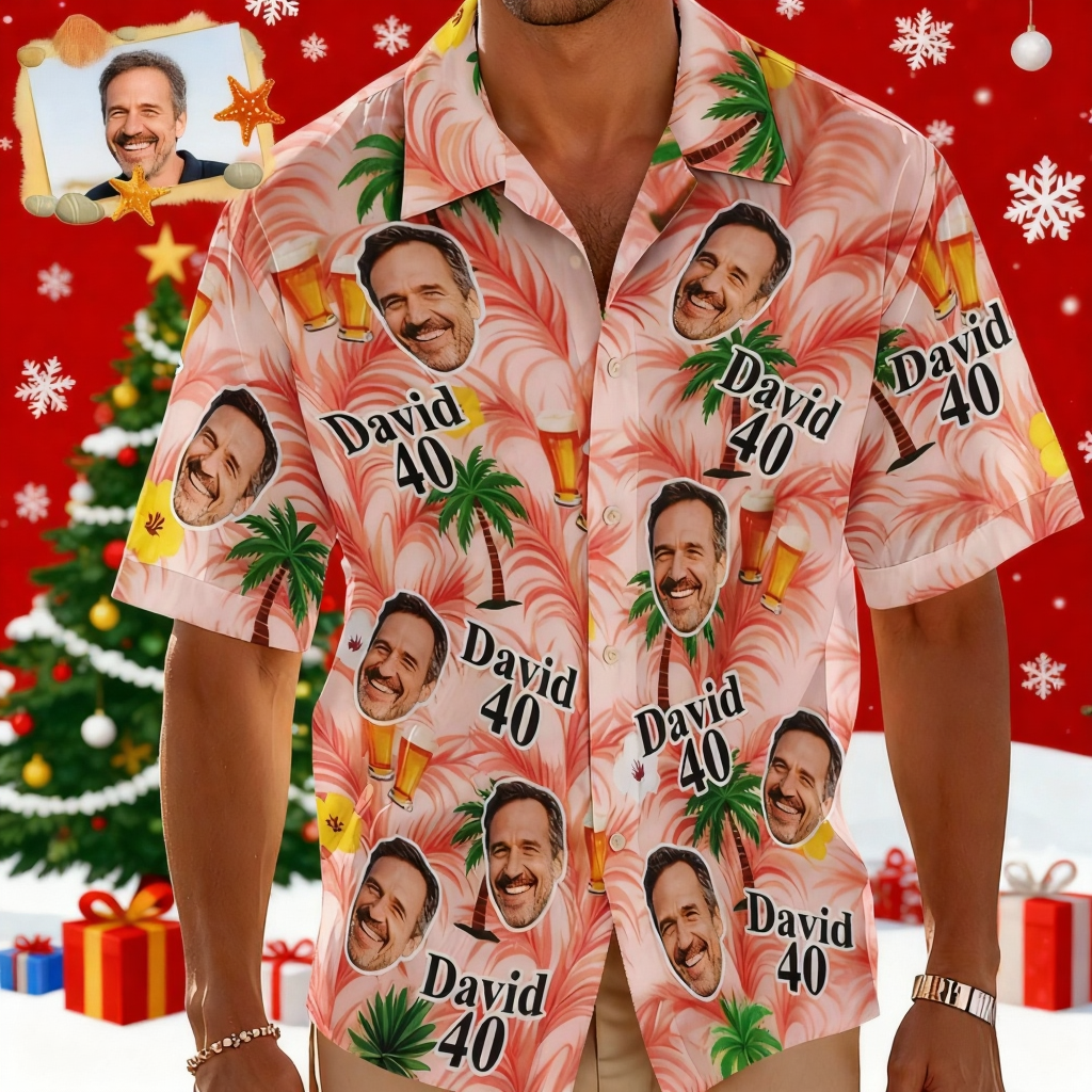 Custom Birthday Age Shirt Coconut Wine Glass Shirt Personalized Hawaiian Shirt with Face Custom Photo Hawaiian Shirt Birthday Party Gift Christmas Gift
