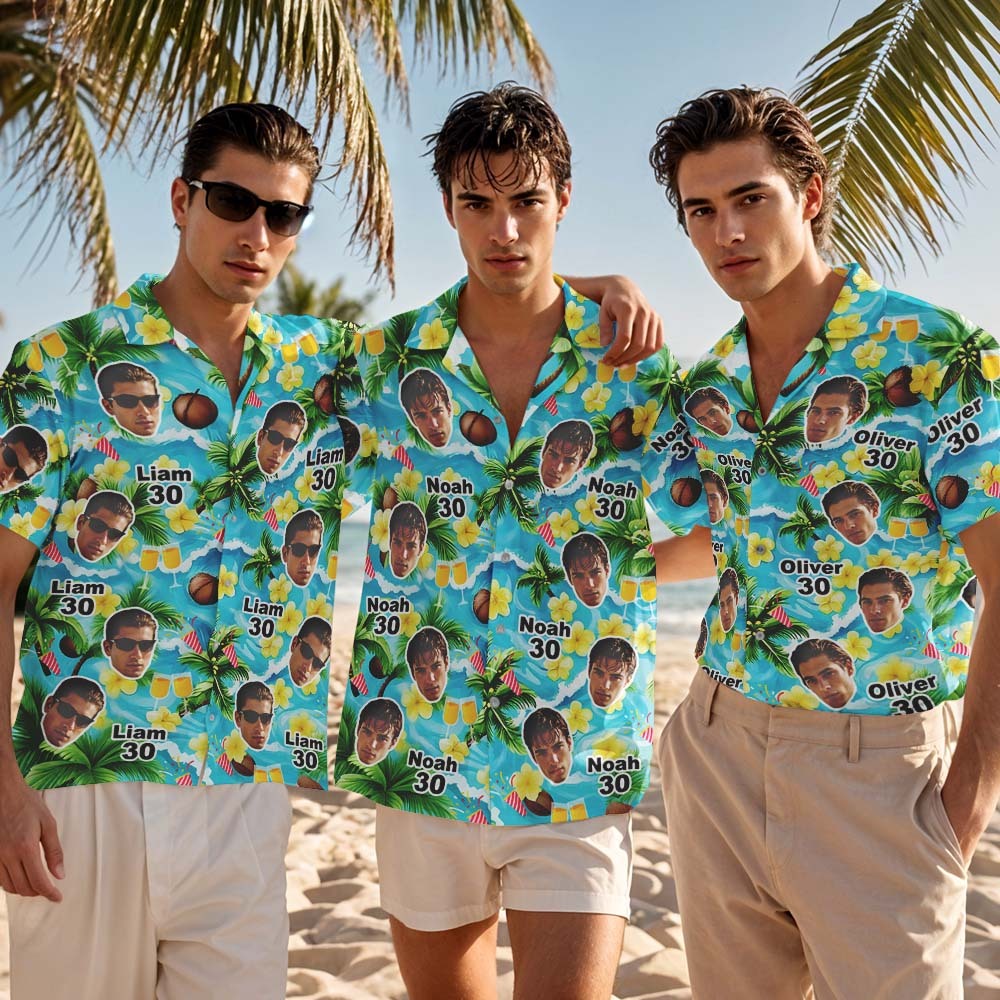 Custom Birthday Age Personalized Hawaiian Shirt with Face Custom Photo Hawaiian Shirt Birthday Party Gift - MyFaceSocksAU