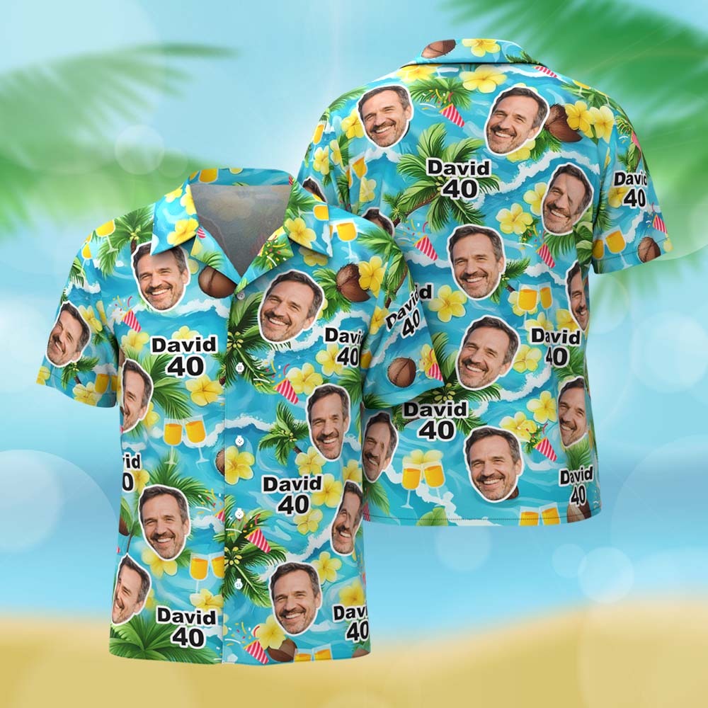Custom Birthday Age Personalized Hawaiian Shirt with Face Custom Photo Hawaiian Shirt Birthday Party Gift - MyFaceSocksAU