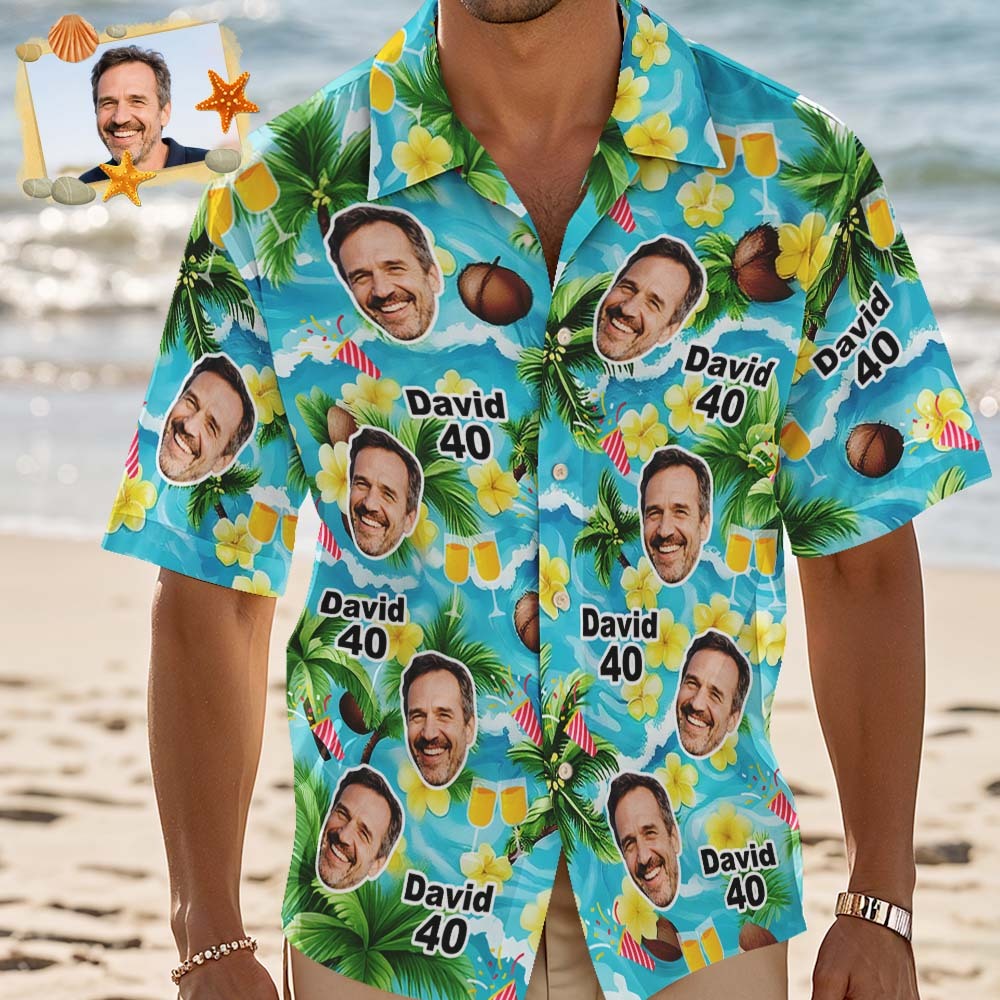 Custom Birthday Age Personalized Hawaiian Shirt with Face Custom Photo Hawaiian Shirt Birthday Party Gift - MyFaceSocksAU